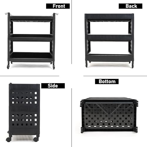 ADA Multipurpose Storage Rack, Kitchen Trolley for Living Room, Office, Bedroom, Bathroom & Kids Room Rack Shelf with Wheels for Home, Fruits & Vegetable Storage Organizer Cabinet (Black - 3 Layer) - Image 5