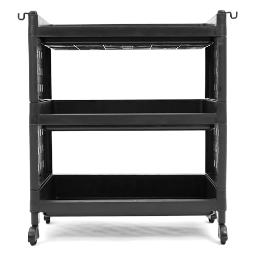ADA Multipurpose Storage Rack, Kitchen Trolley for Living Room, Office, Bedroom, Bathroom & Kids Room Rack Shelf with Wheels for Home, Fruits & Vegetable Storage Organizer Cabinet (Black - 3 Layer) - Image 3