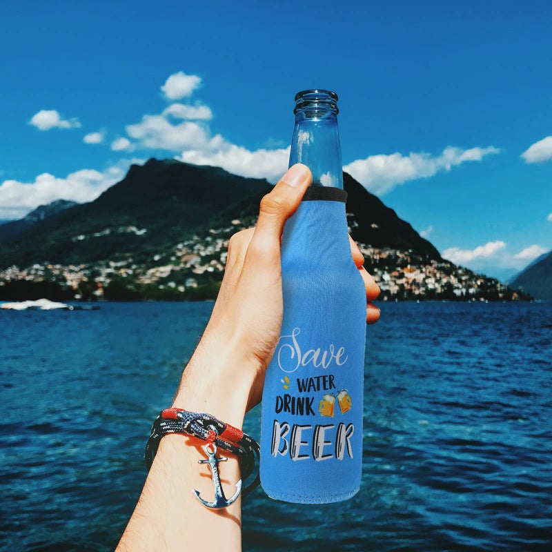 Perthlin Summer Beer Bottle Insulator Sleeve with Zipper Neoprene Insulated Jackets Keep Warm and Cold Beer Bottle Sleeves with Stitched Fabric Edges for Party(8 Piece,Artsy Style) - Image 5