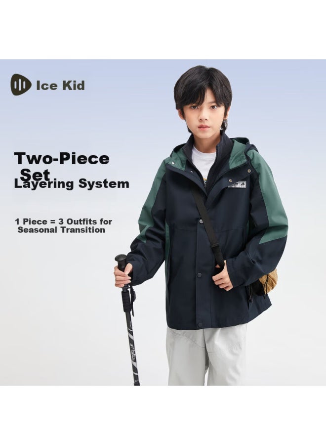 Souhait Kids Uni Detachable Windbreaker Autumn Winter Fleece-lined Three-proof Jacket Navy Blue 170 - Image 1