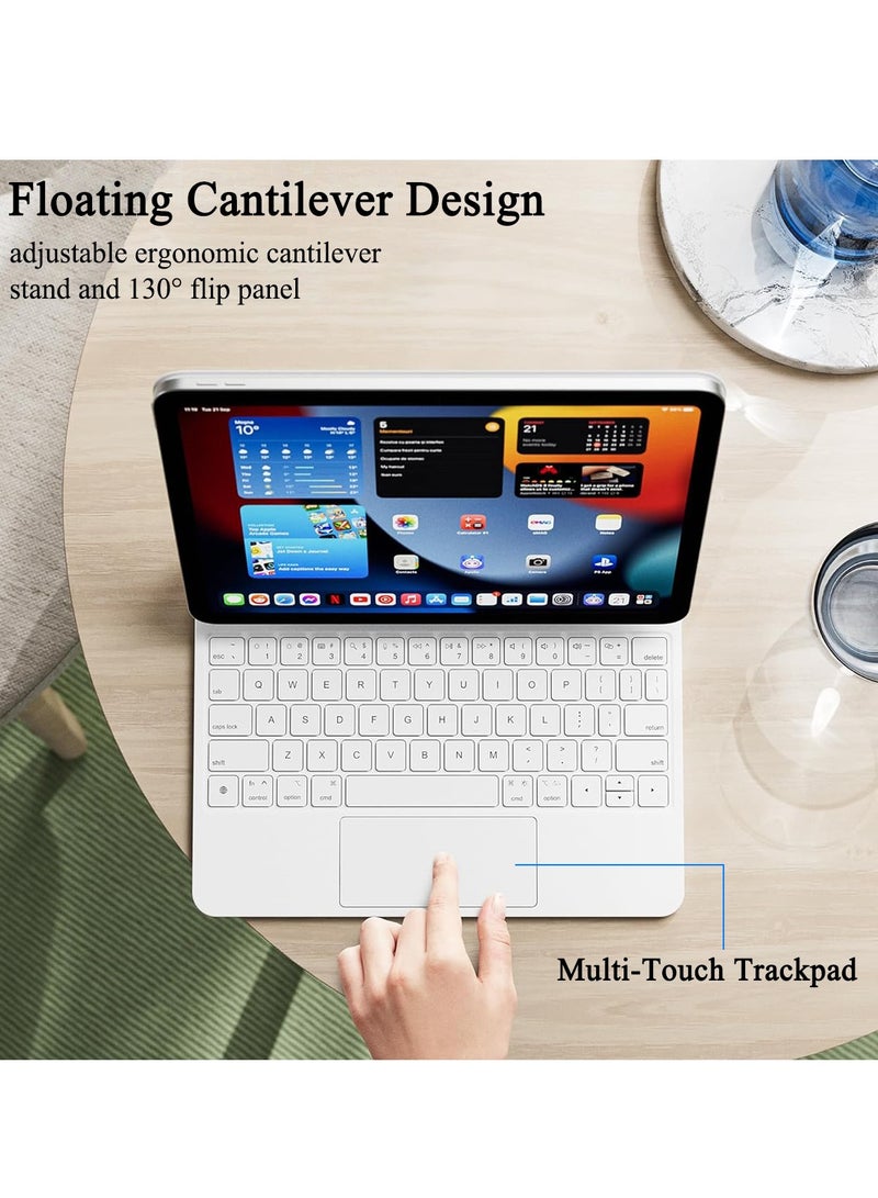 QPHWHFQ 【Arabic and English】Magic Keyboard for iPad 11th(A16, 2025)/ iPad 10th Gen, iPad Keyboard Case for 10.9-11 inch with Multi-Touch Trackpad, 7-Color Backlight, Floating Cantilever Stand, White  - Image 2