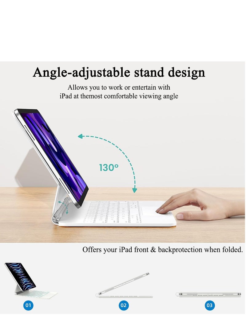 QPHWHFQ 【Arabic and English】Magic Keyboard for iPad 11th(A16, 2025)/ iPad 10th Gen, iPad Keyboard Case for 10.9-11 inch with Multi-Touch Trackpad, 7-Color Backlight, Floating Cantilever Stand, White  - Image 4