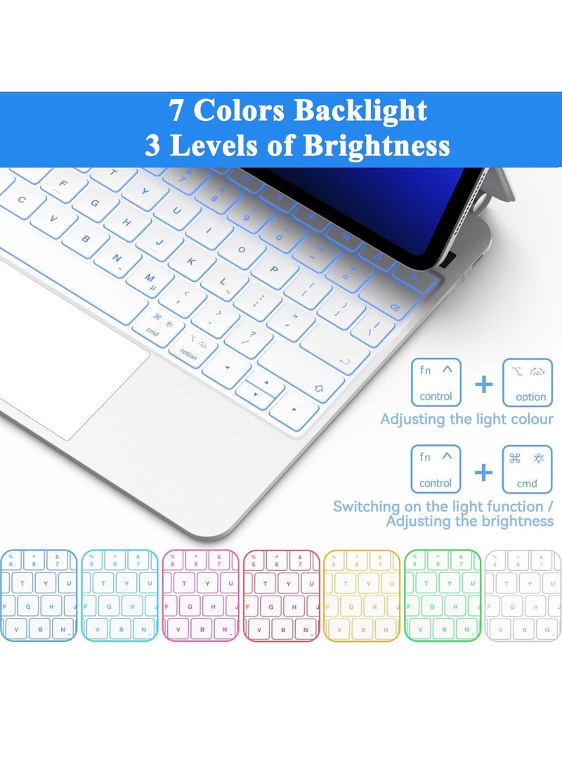 QPHWHFQ 【Arabic and English】Magic Keyboard for iPad 11th(A16, 2025)/ iPad 10th Gen, iPad Keyboard Case for 10.9-11 inch with Multi-Touch Trackpad, 7-Color Backlight, Floating Cantilever Stand, White  - Image 3