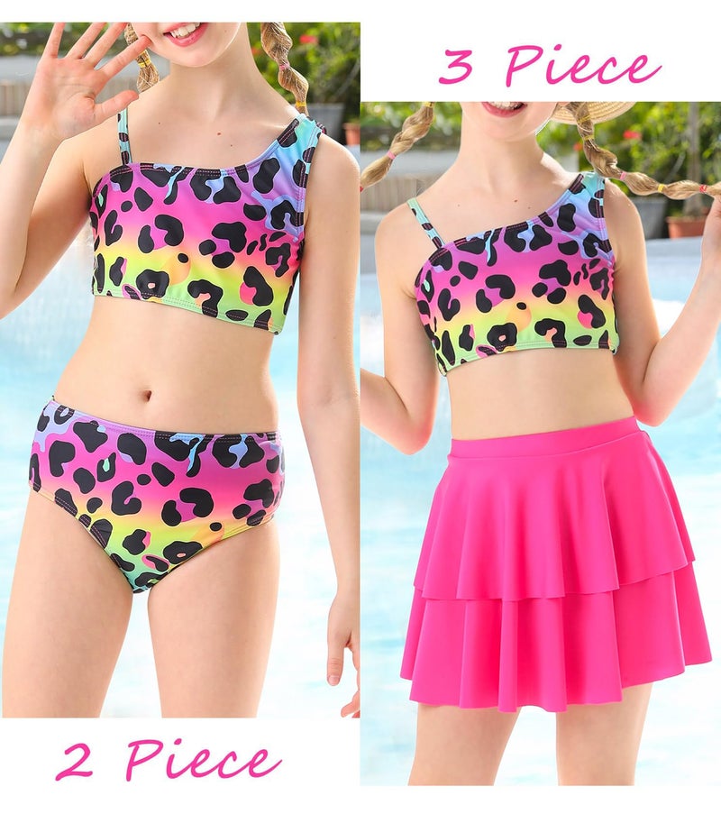 RAISEVERN Girls Bathing Suit 5T 3 Piece Swimsuit Size 6 Adjustable Spaghetti Strap Leopard Bikini Sets with Ruffle Cover Ups Beach Skirt Cute Quick Dry Tankini Summer Swimwear - Image 2