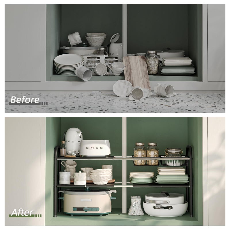 NETEL Under Sink Organizers and Storage, 2 Tier Expandable Under Cabinet Organizer Shelf with 2 Baskets and 6 Panels, Expandable Shelf for Cupboard, Kitchen, Bathroom, Shoe Storage Rack - Image 3