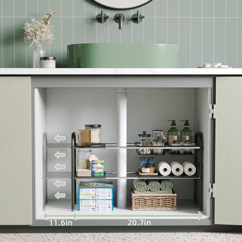 NETEL Under Sink Organizers and Storage, 2 Tier Expandable Under Cabinet Organizer Shelf with 2 Baskets and 6 Panels, Expandable Shelf for Cupboard, Kitchen, Bathroom, Shoe Storage Rack - Image 4