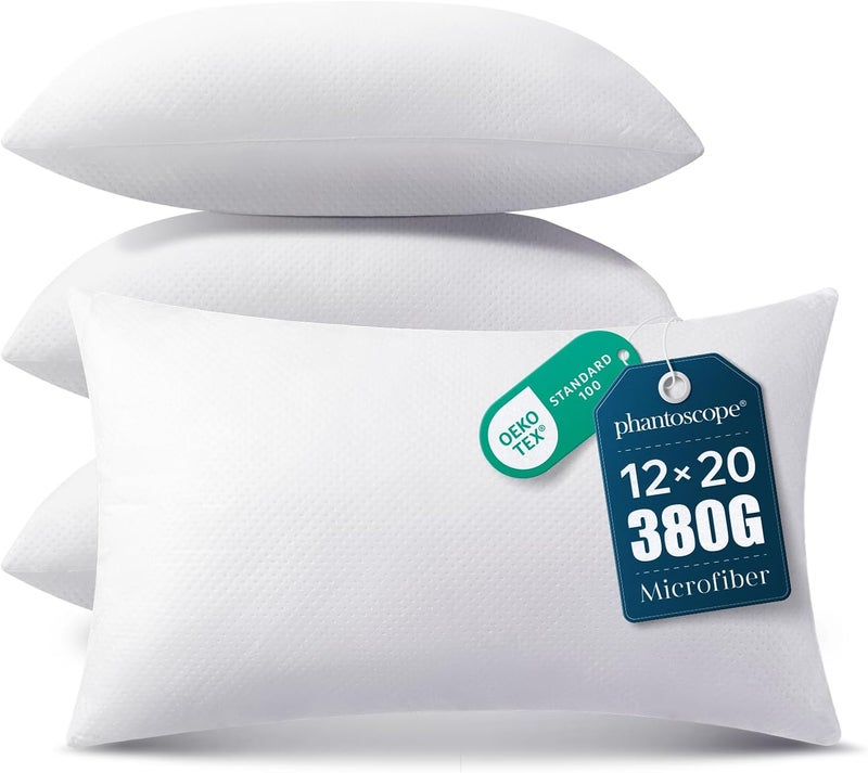 Phantoscope Pillow Inserts, Hypoallergenic 100% Virgin Fiber Square Form Microfiber Throw Pillow Inserts, Couch Bed Pillows, 12x20 Inch (Pack of 4) - Image 1