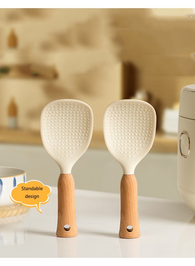 1pc Silicone Rice Spoon With Wooden Handle, Utensil For Non-Stick Cookware, Durable And Convenient Serving Tool, Kitchen Gadget - Image 5