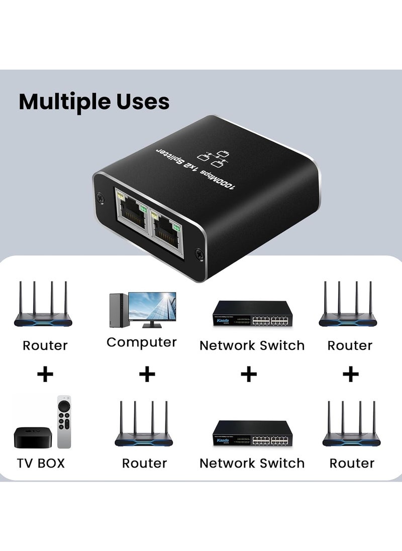 Generic - RJ45 Ethernet Splitter 1 to 2 Ports – 1000Mbps Network Splitter with USB Power, Gigabit LAN Connector for Cat5/5e/6/7/8 – Supports Simultaneous Dual Device Connection - Image 1