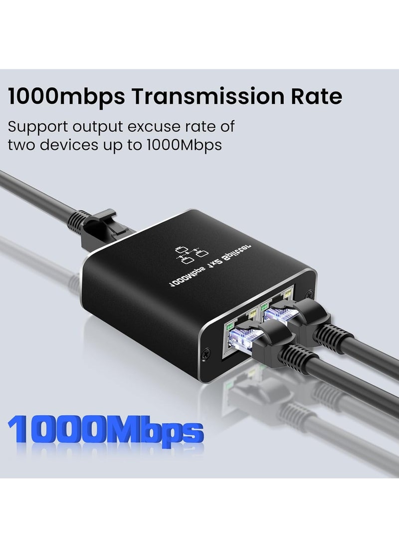 Generic - RJ45 Ethernet Splitter 1 to 2 Ports – 1000Mbps Network Splitter with USB Power, Gigabit LAN Connector for Cat5/5e/6/7/8 – Supports Simultaneous Dual Device Connection - Image 1