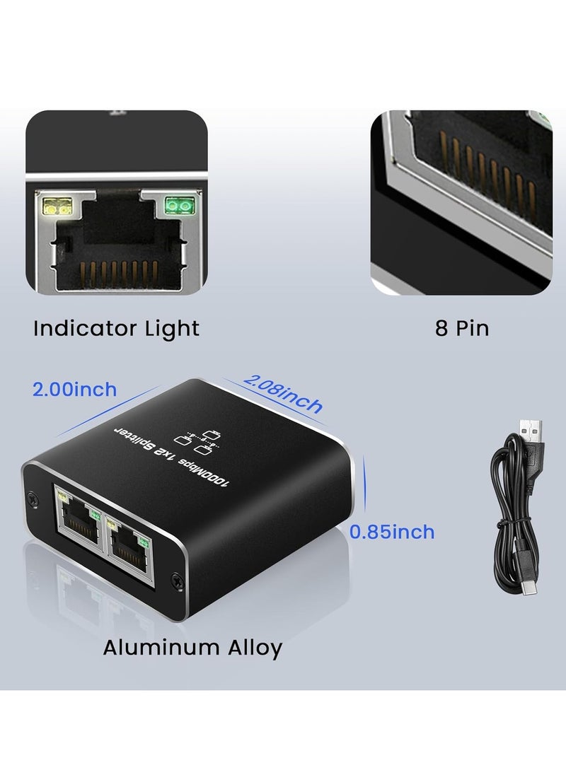 Generic - RJ45 Ethernet Splitter 1 to 2 Ports – 1000Mbps Network Splitter with USB Power, Gigabit LAN Connector for Cat5/5e/6/7/8 – Supports Simultaneous Dual Device Connection - Image 1