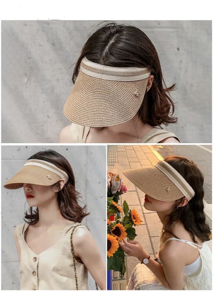 Generic 2 Pcs Empty Top Beach Straw Hat for Women Lady's Portable Beach Visor Bee Decor Sun Hat Casual Golf Beach Cap Outdoor Hat Garden Fishing Hiking - Image 3