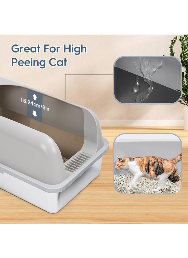 Rock Pow - Stainless Steel Cat Litter Box Metal Extra Large Cat Litter Tray for Big Cats Litter Pan Toilet High Enclosed Sides Pet Litter Box with Footboard & Scoop, Old and Short-Legged Cat Friendly - Image 1