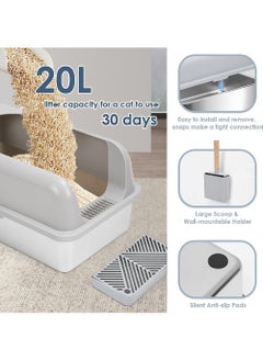 Rock Pow Stainless Steel Cat Litter Box Metal Extra Large Cat Litter Tray for Big Cats Litter Pan Toilet High Enclosed Sides Pet Litter Box with Footboard & Scoop, Old and Short-Legged Cat Friendly  - Image 3