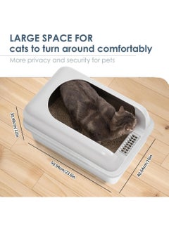 Rock Pow Stainless Steel Cat Litter Box Metal Extra Large Cat Litter Tray for Big Cats Litter Pan Toilet High Enclosed Sides Pet Litter Box with Footboard & Scoop, Old and Short-Legged Cat Friendly  - Image 5