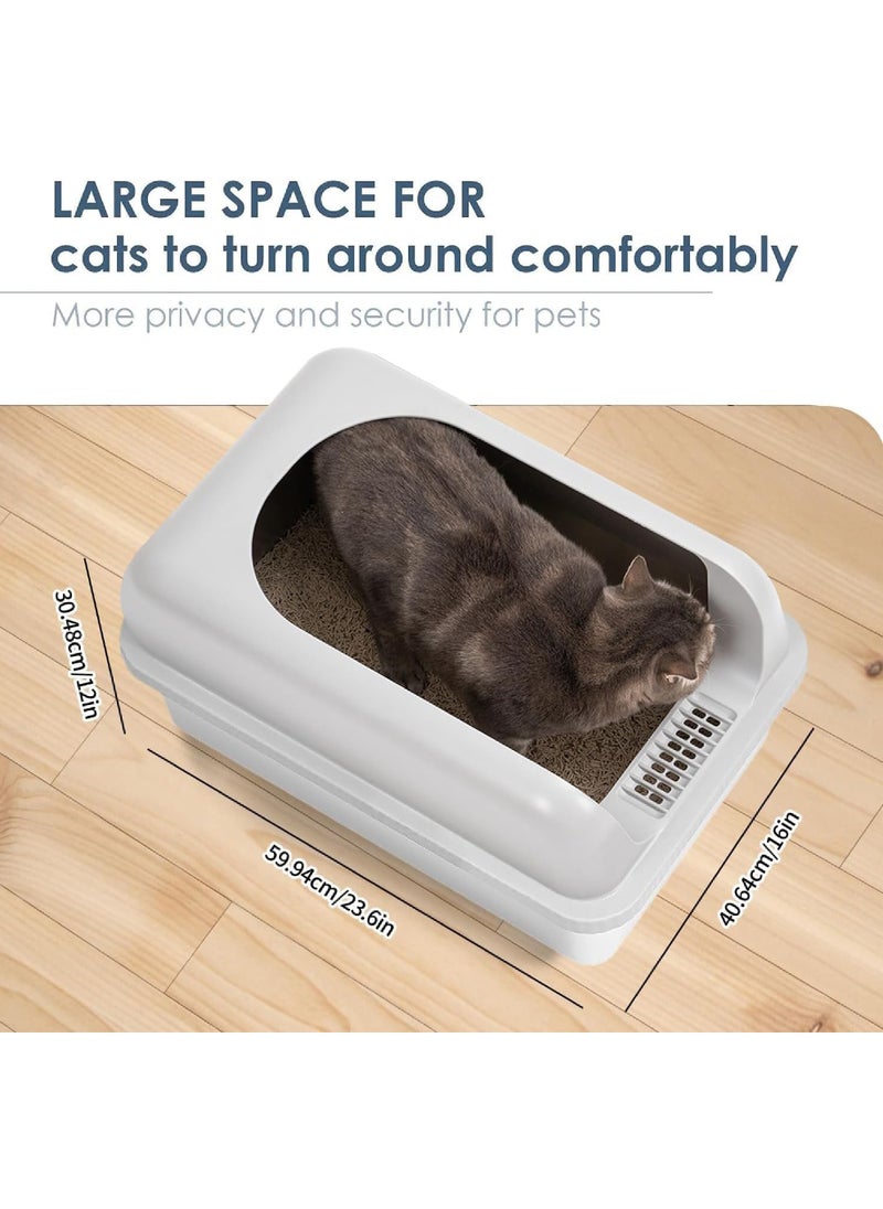 Rock Pow - Stainless Steel Cat Litter Box Metal Extra Large Cat Litter Tray for Big Cats Litter Pan Toilet High Enclosed Sides Pet Litter Box with Footboard & Scoop, Old and Short-Legged Cat Friendly - Image 1