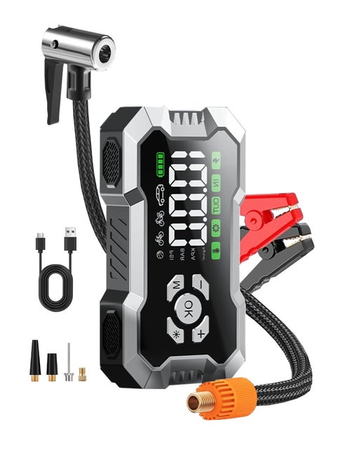 Car Jump Starter 8000mAh 150PSI Car Battery Jumper for up to 6.0L Gasoline and 3.0L Diesel Engines 12V Portable Smart Jumper with Display and Emergency Light