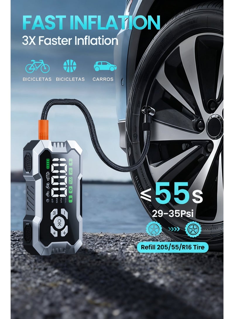 Car Jump Starter 8000mAh 150PSI Car Battery Jumper for up to 6.0L Gasoline and 3.0L Diesel Engines 12V Portable Smart Jumper with Display and Emergency Light - Image 2