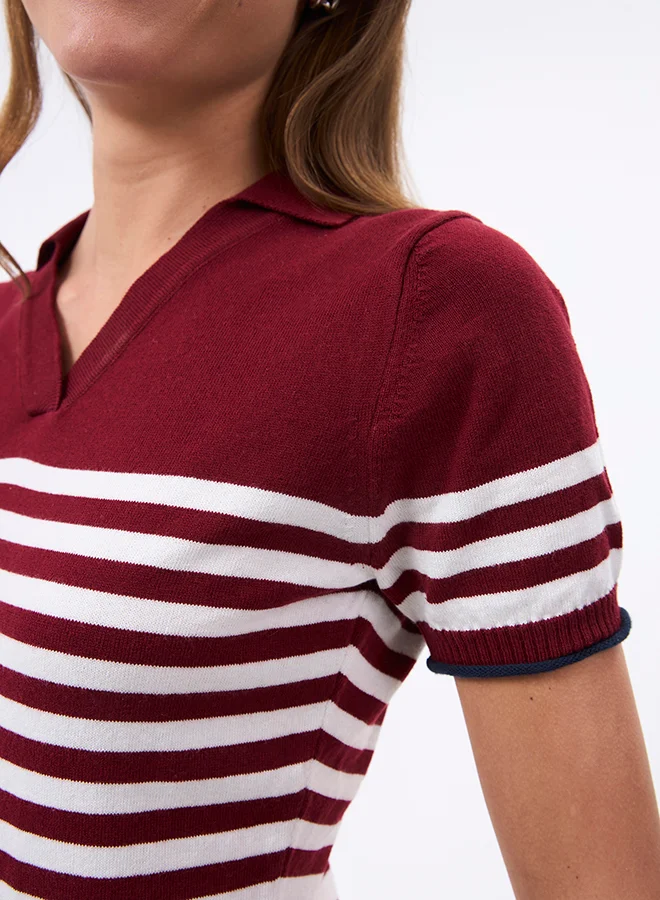 فيليكس هاردي V neck Collared and Striped Elegant Knit Midi Summer Dress