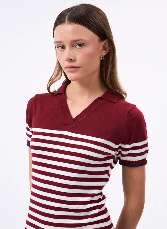 فيليكس هاردي V neck Collared and Striped Elegant Knit Midi Summer Dress