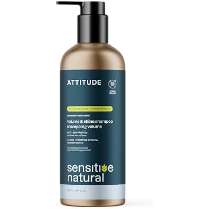 Attitude VOLUME AND SHINE HAIR SHAMPOO FOR SENSITIVE DRY SCALP, EWG VERIFIED, SOOTHING OAT, THIN HAIR, NATURALLY DERIVED INGREDIENTS, VEGAN PLANT-BASED, UNSCENTED, REFILLABLE ALUMINUM BOTTLE, 16 FL OZ - Image 1