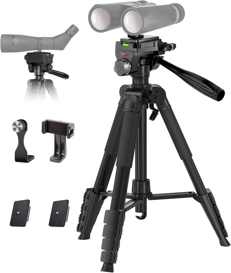 Lusweimi Binocular Tripod, 72â€ Spotting Scope Tripod Stand with Binocular Adapter and 2 QR Plates, Travel Camera Stand with Phone Holder/Carry Bag, Compatible with Binoculars/Spotting Scope/Camera/Phone - Image 1