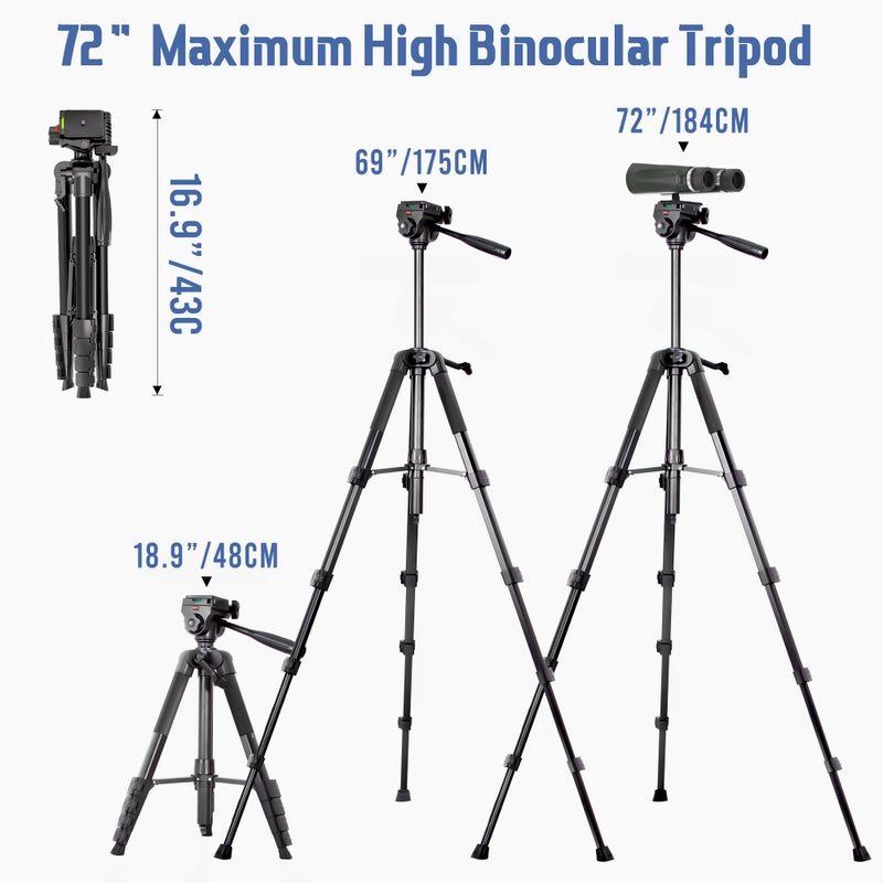 Lusweimi Binocular Tripod, 72â€ Spotting Scope Tripod Stand with Binocular Adapter and 2 QR Plates, Travel Camera Stand with Phone Holder/Carry Bag, Compatible with Binoculars/Spotting Scope/Camera/Phone - Image 2