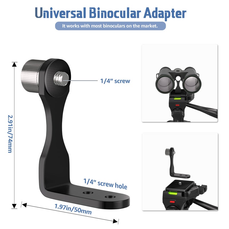 Lusweimi Binocular Tripod, 72â€ Spotting Scope Tripod Stand with Binocular Adapter and 2 QR Plates, Travel Camera Stand with Phone Holder/Carry Bag, Compatible with Binoculars/Spotting Scope/Camera/Phone - Image 3