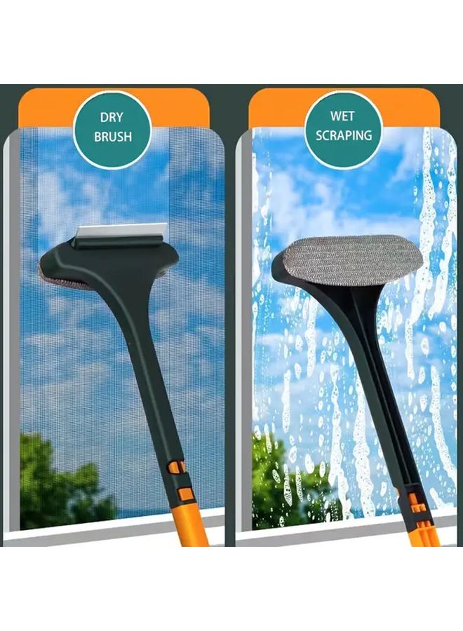 فرشاة تنظيف النوافذ والشبكات متعددة الاستخدامات بمقبض أصفر طويل مع كاشطة - Image 1