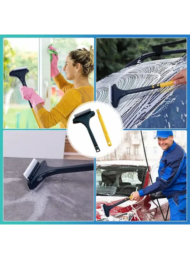 فرشاة تنظيف النوافذ والشبكات متعددة الاستخدامات بمقبض أصفر طويل مع كاشطة - Image 3