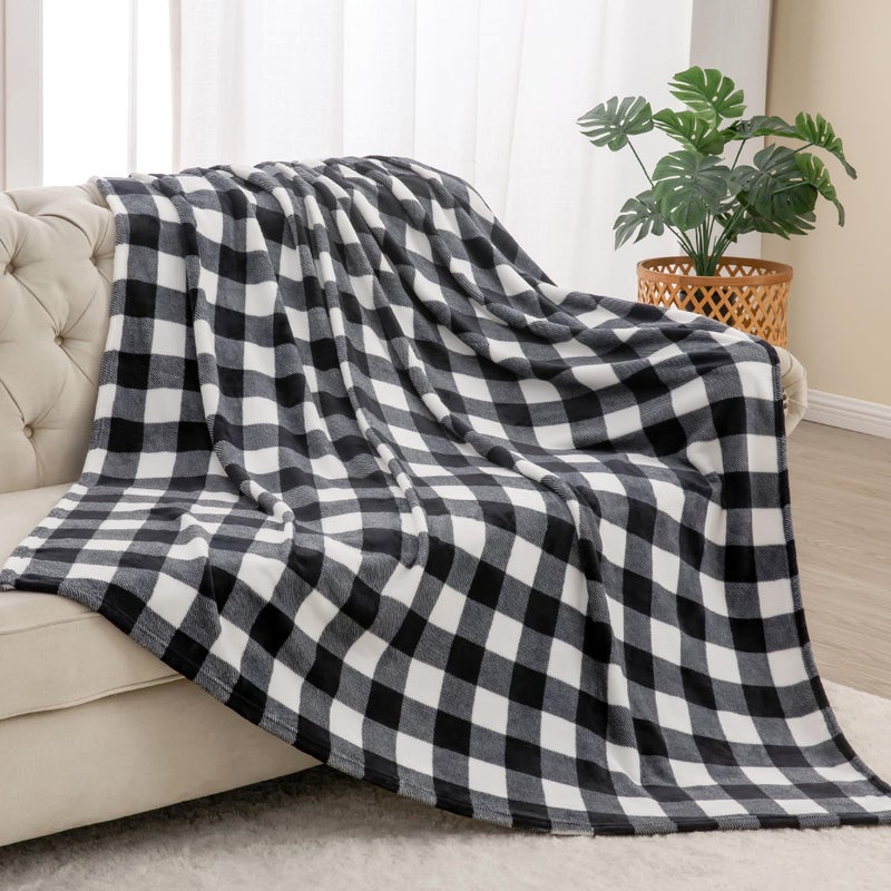 BEDELITE Plaid Fleece Throw Blanket for Couch, Black & White Checkered Flannel Blanket, Cozy & Soft Buffalo Plaid Decor Blanket for Women, Men, 50"x60" - Image 1