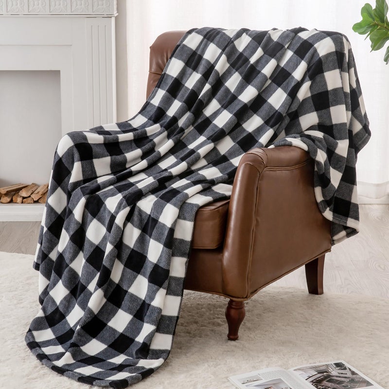 BEDELITE Plaid Fleece Throw Blanket for Couch, Black & White Checkered Flannel Blanket, Cozy & Soft Buffalo Plaid Decor Blanket for Women, Men, 50"x60" - Image 2