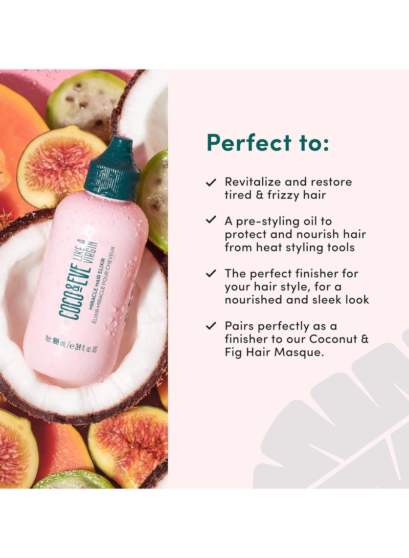 COCO & EVE Miracle Hair Elixir Coconut Oil with Hyaluronic Acid for Hair Treatment for Dry Damaged Frizzy Hair Protects Hair from Heat 100ml - Image 2