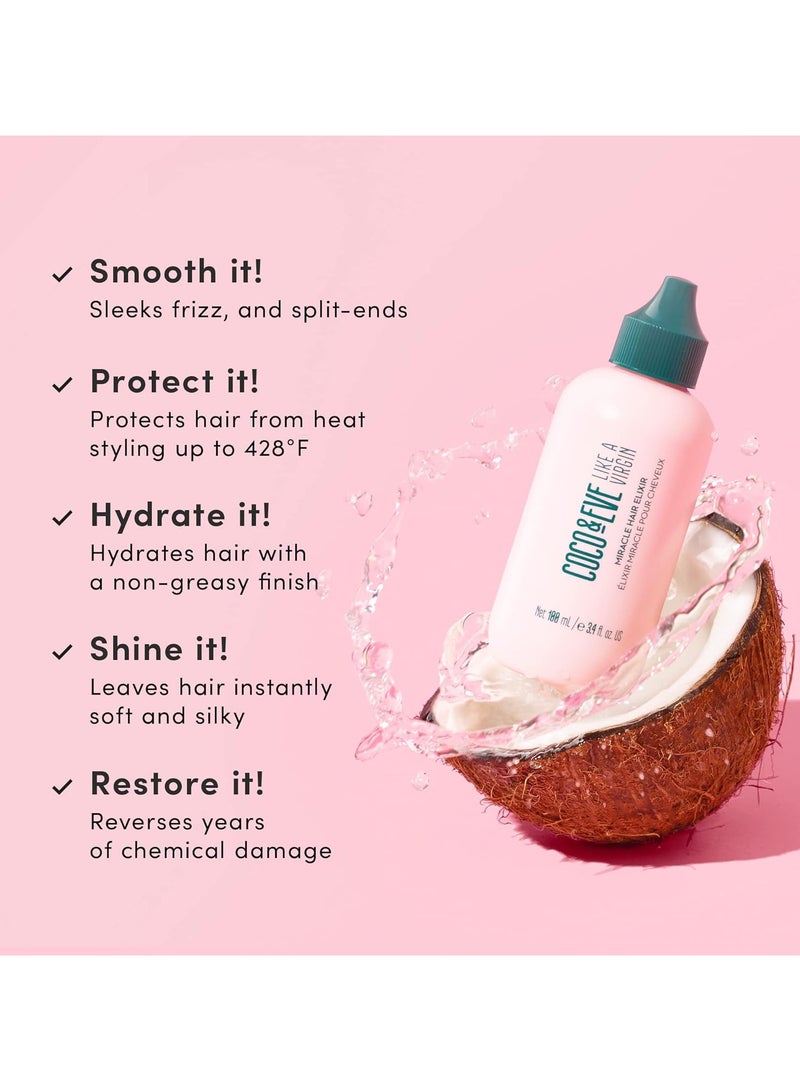 COCO & EVE Miracle Hair Elixir Coconut Oil with Hyaluronic Acid for Hair Treatment for Dry Damaged Frizzy Hair Protects Hair from Heat 100ml - Image 3