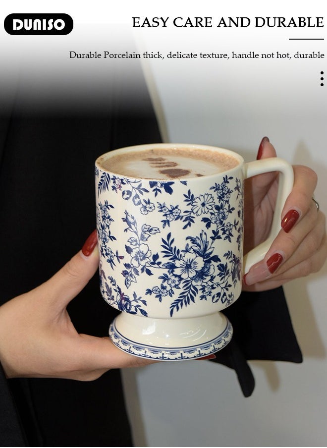 DUNISO Ceramic Coffee Mug, 420ml Large Practical Family Coffee Cup,Tea Cup With Handle,Blue And White Porcelain Coffee Mug Tea Cup, Milk, Beer, Microwave & Dishwasher Safe,Aesthetic Coffee Cups Ceramic for Home or Office  - Image 5