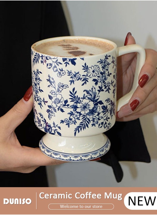 DUNISO Ceramic Coffee Mug, 420ml Large Practical Family Coffee Cup,Tea Cup With Handle,Blue And White Porcelain Coffee Mug Tea Cup, Milk, Beer, Microwave & Dishwasher Safe,Aesthetic Coffee Cups Ceramic for Home or Office  - Image 1
