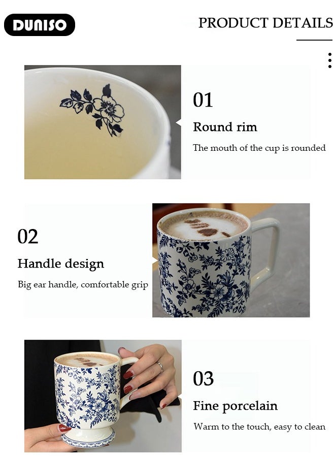 DUNISO Ceramic Coffee Mug, 420ml Large Practical Family Coffee Cup,Tea Cup With Handle,Blue And White Porcelain Coffee Mug Tea Cup, Milk, Beer, Microwave & Dishwasher Safe,Aesthetic Coffee Cups Ceramic for Home or Office  - Image 2