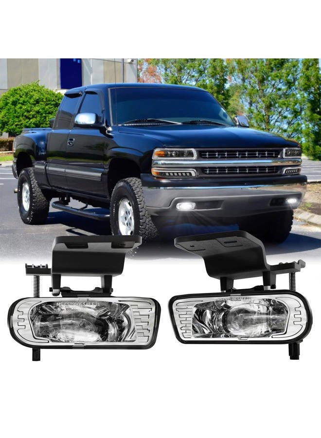RAMJET4X4 DOT Approved LED Fog Lights Fog Lamps Replacement Compatible with 1999-2002 Chevy Silverado 1500 2500 3500, 2000-2006 Chevy Suburban Tahoe (Chrome) - Image 1