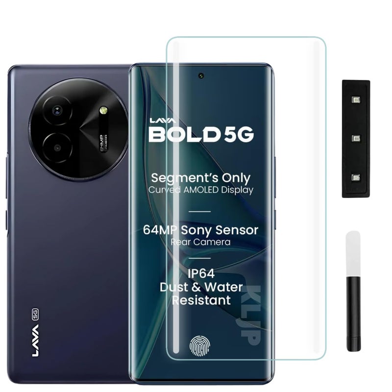KLJP Premium HD+ Curved UV Gorilla Tempered Glass Screen Protector Designed For Lava Bold 5G - Edge-To-Edge Protector Full Screen Coverage with Easy Installation Kit - Image 1