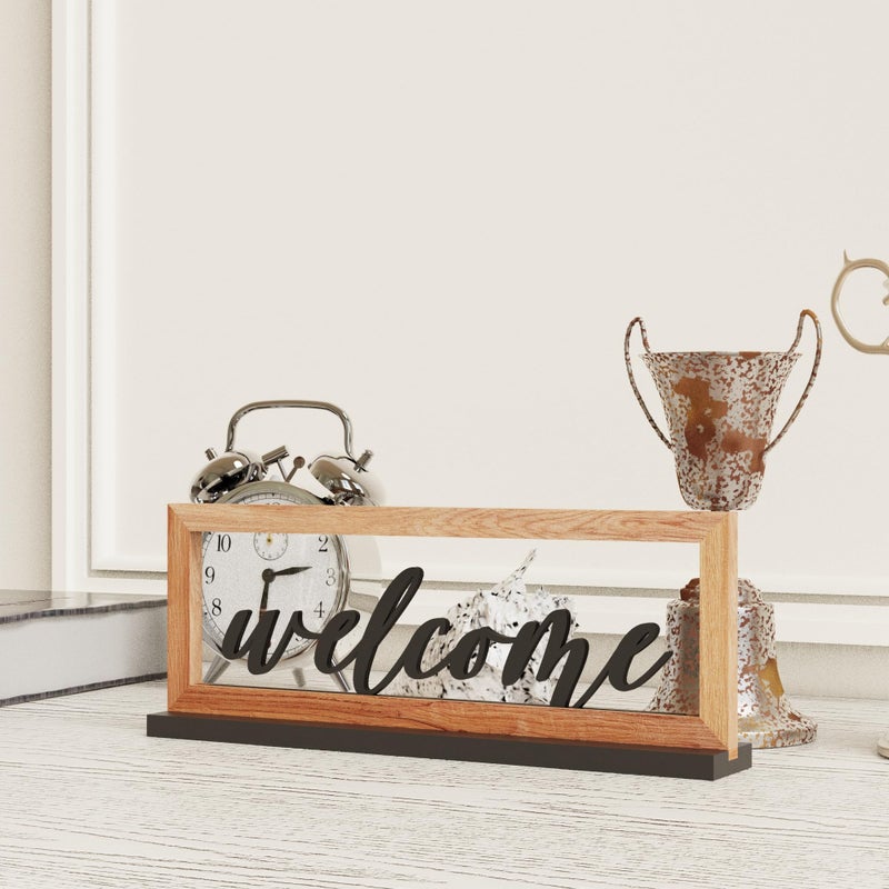 AquaChase Wooden Framed Welcome Table Sign, 13"x5" Rustic Freestanding Entryway Decor, Floating 3D Cutout Letters, Farmhouse Home Ornament for Shelves, Mantle or Windowsill - Image 4