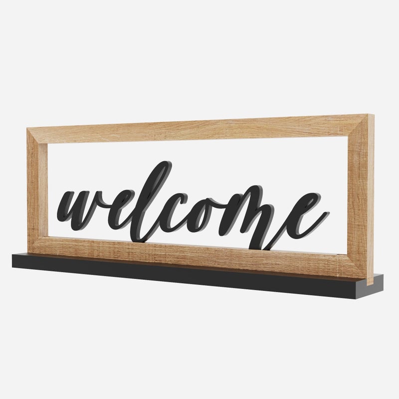 AquaChase Wooden Framed Welcome Table Sign, 13"x5" Rustic Freestanding Entryway Decor, Floating 3D Cutout Letters, Farmhouse Home Ornament for Shelves, Mantle or Windowsill - Image 2