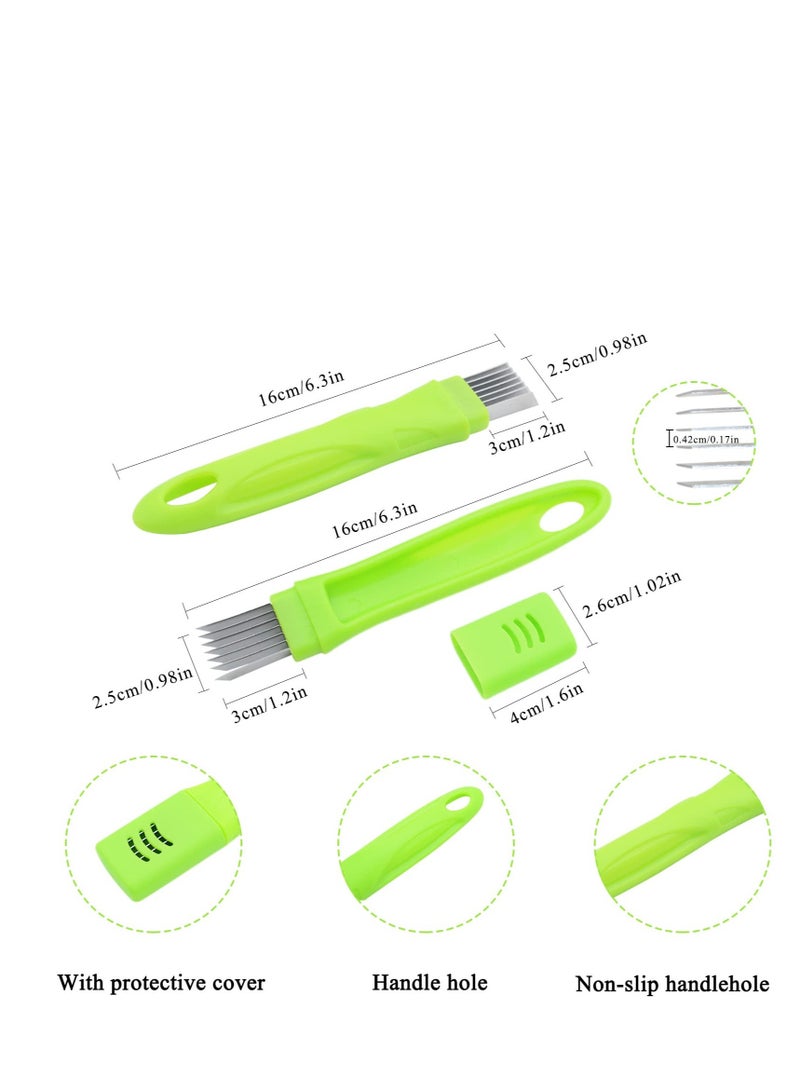 SOLARAE Spring Onion Slicer, Green Onion Knife with Lid and 7 Stainless Steel Blades, Stainless Steel Vegetable Onion Scallion Slicer, for Green Onion Cucumber Kiwi Potato, Multi-Functional Kitchen Gadgets - Image 4