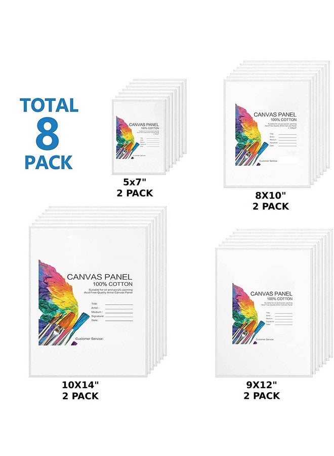 Qatalitic Cotton Canvas Boards for Painting, Pack of 8 Pcs. (2 Each x (5x7, 8x10, 9x12, 10x14 inches) - Multi Pack Art Paint Canvas Boards Set, 100% Cotton Blank Canvases for Oil, Acrylic - Image 3