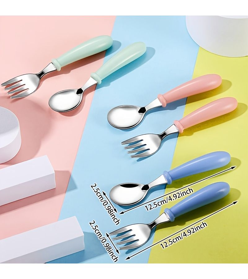6Pcs Pink 304 Stainless Steel Round Handle Fork and Spoon Set Reusable Tableware For Salad Dessert Steak Rice Noodle Soup Breakfast Lunch Dinner Family Restaurant Camp Picnic Birthday Party Gift - Image 3