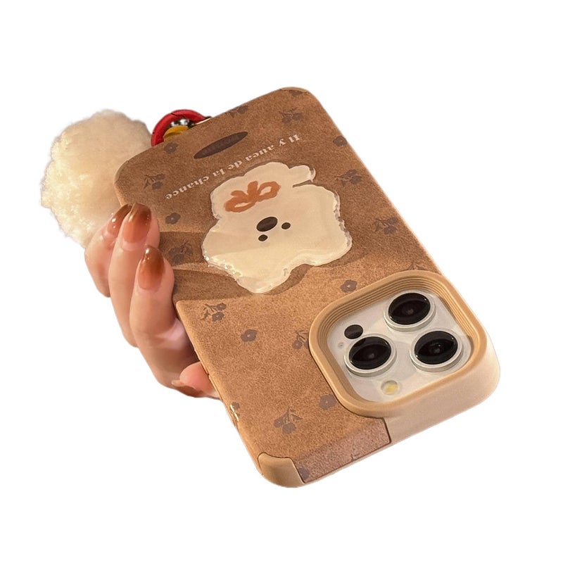 Drop Protection iPhone 16 Leather , Cover for 16 Plus 16 Pro 16 Pro Max , Khaki , Texture , Cute Dog Pattern - Image 3