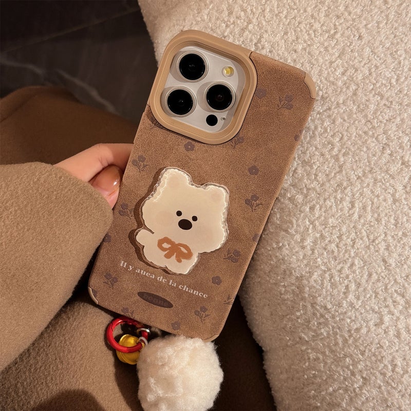Drop Protection iPhone 16 Leather , Cover for 16 Plus 16 Pro 16 Pro Max , Khaki , Texture , Cute Dog Pattern - Image 1