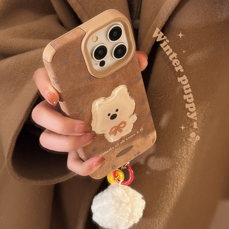 Drop Protection iPhone 16 Leather , Cover for 16 Plus 16 Pro 16 Pro Max , Khaki , Texture , Cute Dog Pattern - Image 2