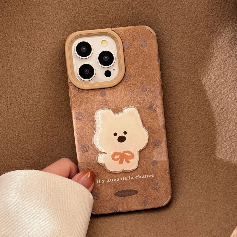 Drop Protection iPhone 16 Leather , Cover for 16 Plus 16 Pro 16 Pro Max , Khaki , Texture , Cute Dog Pattern - Image 4