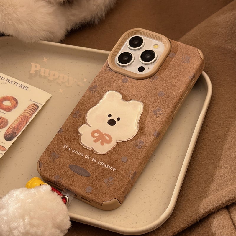 Drop Protection iPhone 16 Leather , Cover for 16 Plus 16 Pro 16 Pro Max , Khaki , Texture , Cute Dog Pattern - Image 5