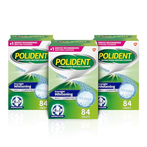 Polident Overnight Whitening Denture Cleanser Tablets 84 Count Pack of 3